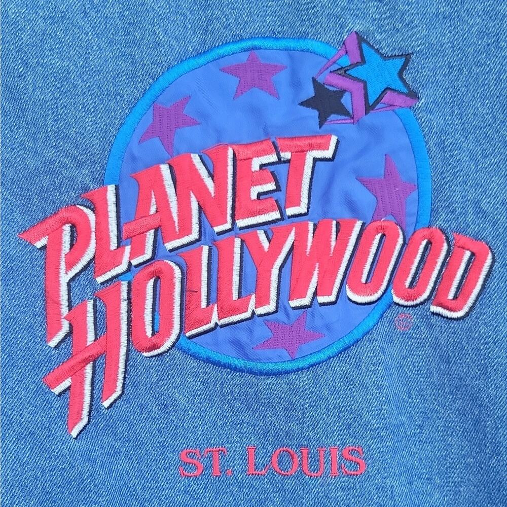 Vintage 90s Planet Hollywood St. Louis Denim Trucker Jacket Embroidered Logo - Picture 8 of 10